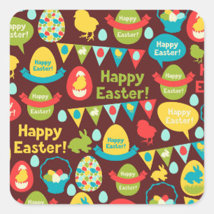 Happy Easter day- Pattern Bunny And Eggs Easter Square Sticker