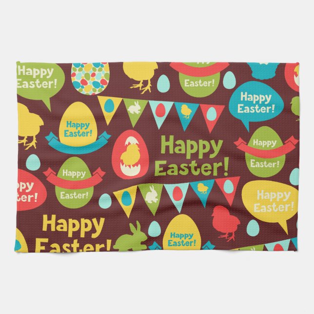 Happy Easter day- Pattern Bunny And Eggs Easter    Tea Towel (Horizontal)
