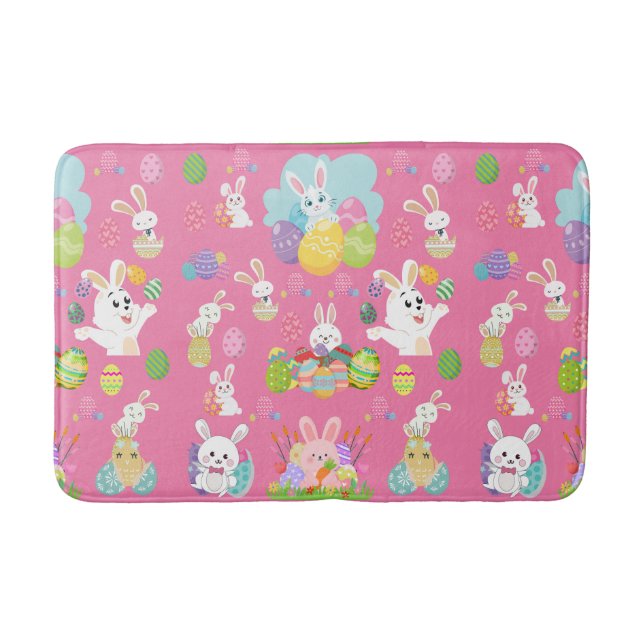 Happy Easter day- Pattern Funny Bunny And Eggs   Bath Mat (Front)
