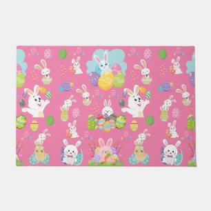 Happy Easter day- Pattern Funny Bunny And Eggs   Doormat