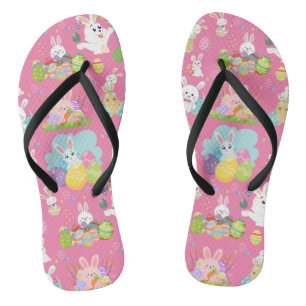 Happy Easter day- Pattern Funny Bunny And Eggs     Flip Flops