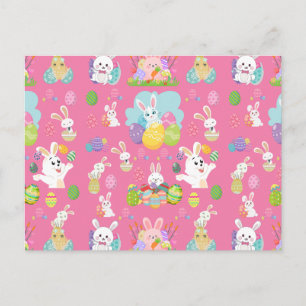 Happy Easter day- Pattern Funny Bunny And Eggs     Holiday Postcard
