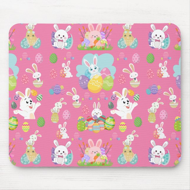 Happy Easter day- Pattern Funny Bunny And Eggs    Mouse Mat (Front)