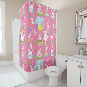 Happy Easter day- Pattern Funny Bunny And Eggs Shower Curtain