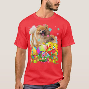 Happy Easter Day Pomeranian With Easter Eggs Dog L T-Shirt