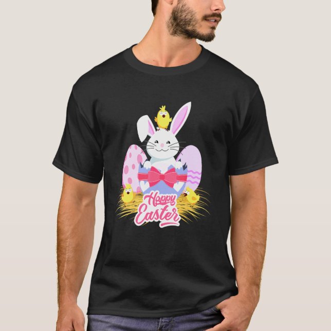 Happy Easter Day & Rabbit And Chicken Egg T-Shirt (Front)