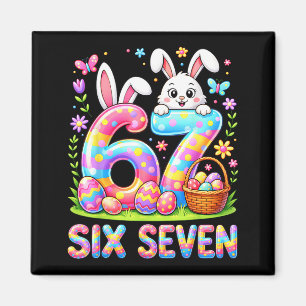 Happy easter day six seven bunny colorful eggs magnet