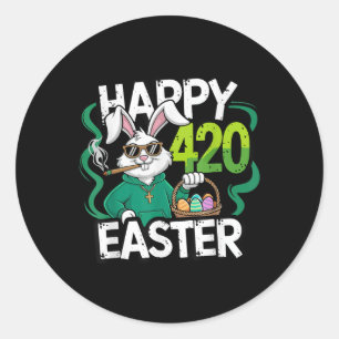 Happy Easter Day Smoking Easter Bunny Men Women Classic Round Sticker