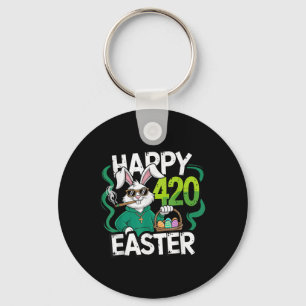 Happy Easter Day Smoking Easter Bunny Men Women Key Ring