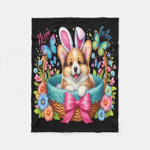 Happy Easter Day Welsh Corgi Dog Lovers Easter Bun Fleece Blanket
