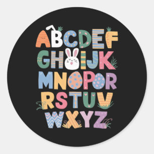 Happy Easter Day With Cute Bunny And Abcs For Stud Classic Round Sticker