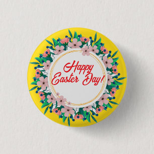 Happy Easter Day With Floral Frame-23046 3 Cm Round Badge