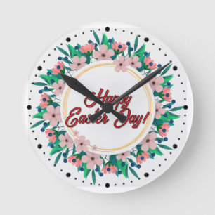 Happy Easter Day With Floral Frame-23046 Round Clock