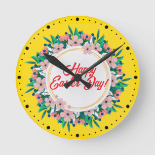 Happy Easter Day With Floral Frame-23046 Round Clock