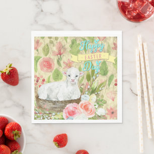 Happy Easter Day With Lamb Napkin