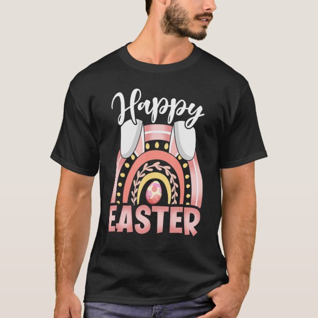 Happy Easter Day Y'all Cute Rainbow Ears Easter Bu T-Shirt (Front)