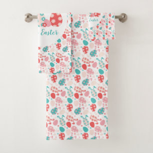 Happy Easter Decorated Eggs Bunny Ears Bath Towel Set
