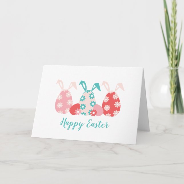 Happy Easter Decorated Eggs Bunny Ears Card (Front)