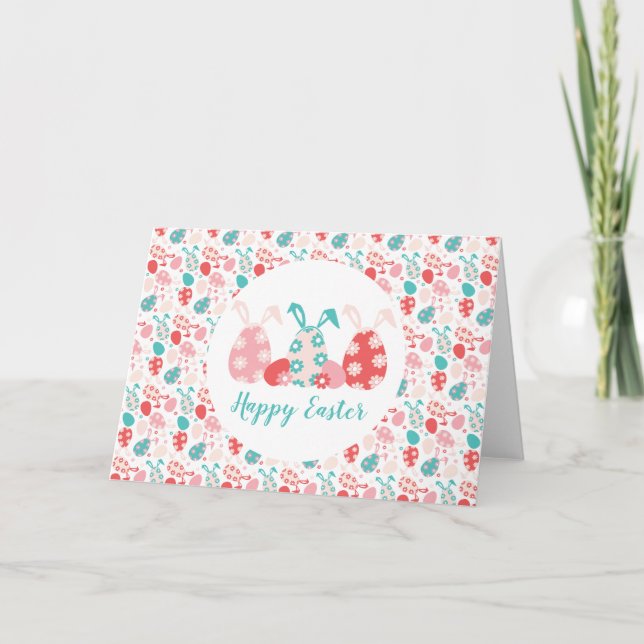 Happy Easter Decorated Eggs Bunny Ears Card (Front)