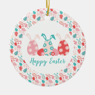 Happy Easter Decorated Eggs Bunny Ears Ceramic Tree Decoration
