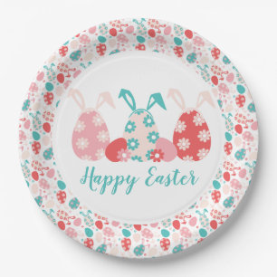 Happy Easter Decorated Eggs Bunny Ears Paper Plate