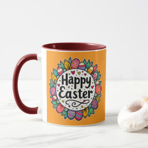 Happy Easter – Decorative Floral Frame - caneca Mug
