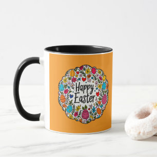 Happy Easter – Decorative Floral Wreath caneca Mug