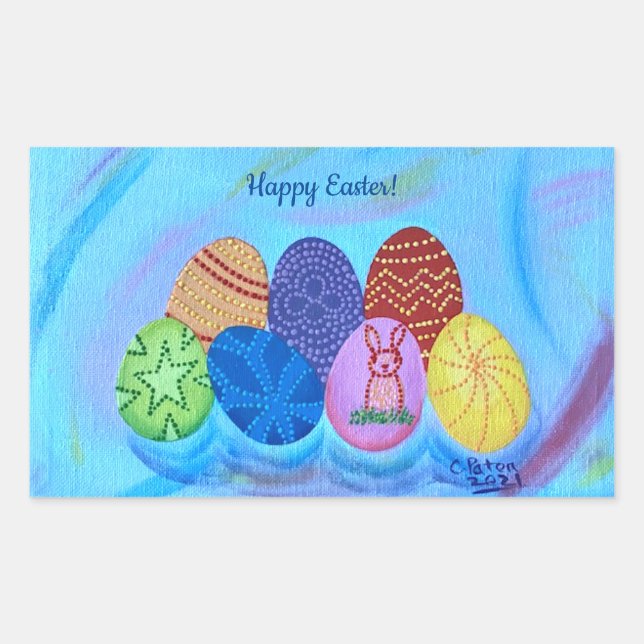 Happy Easter Decorative Pointillism Eggs Stickers (Front)