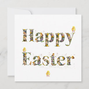 Happy Easter Decorative text Baby Chicks Holiday Card
