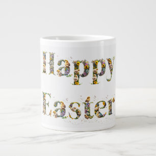 Happy Easter Decorative text Baby Chicks Large Coffee Mug