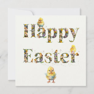Happy Easter Decorative text Baby Chics Holiday Card