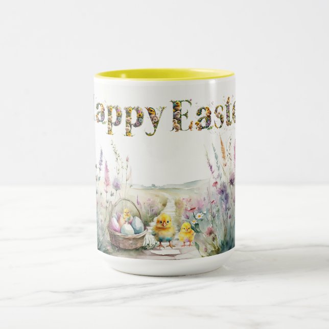 Happy Easter Decorative text Baby Chics Mug (Center)