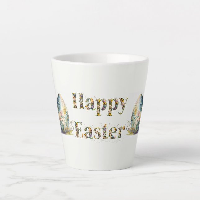 Happy Easter Decorative text Easter Egg Latte Mug (Front)