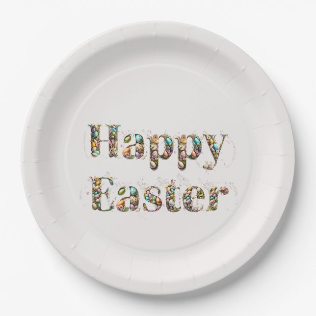 Happy Easter Decorative text  Paper Plate (Front)