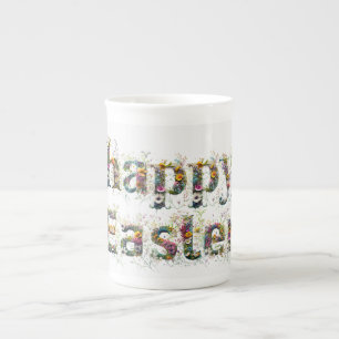 Happy Easter Decorative Wildflower text Bone China Mug