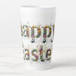 Happy Easter Decorative Wildflower text Latte Mug