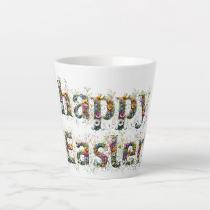 Happy Easter Decorative Wildflower text Latte Mug
