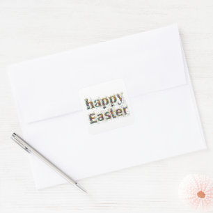 Happy Easter Decorative Wildflower text Square Sticker