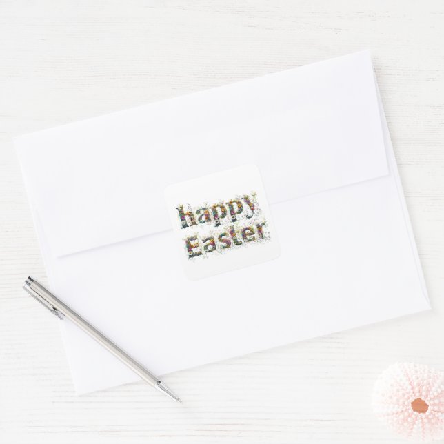 Happy Easter Decorative Wildflower text Square Sticker (Envelope)