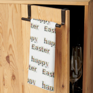 Happy Easter Decorative Wildflower text Tea Towel