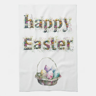 Happy Easter Decorative Wildflower text Tea Towel