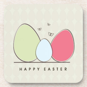 Happy Easter Design with Colourful Eggs Coaster