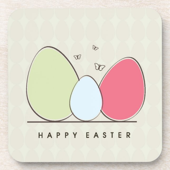 Happy Easter Design with Colourful Eggs Coaster (Front)