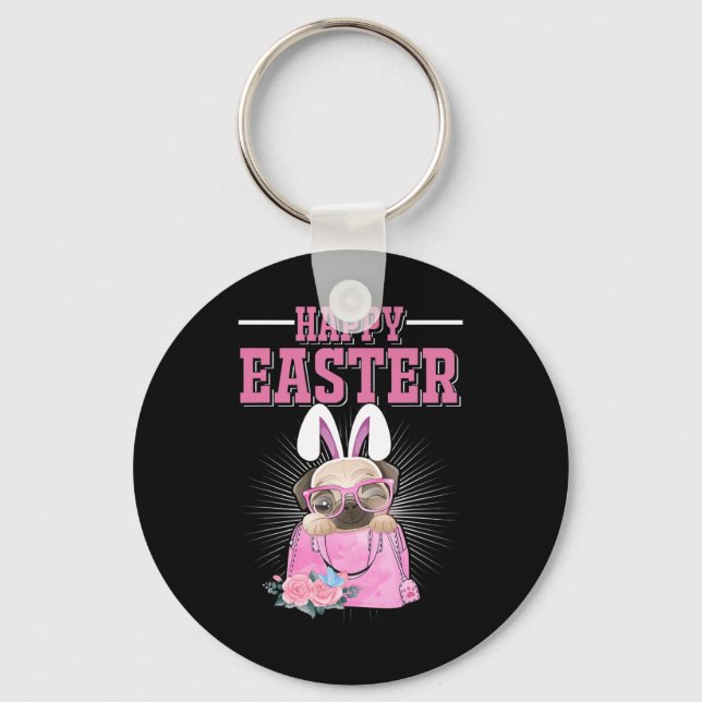 Happy Easter Dog Funny Pug Bunny _1  Key Ring (Front)