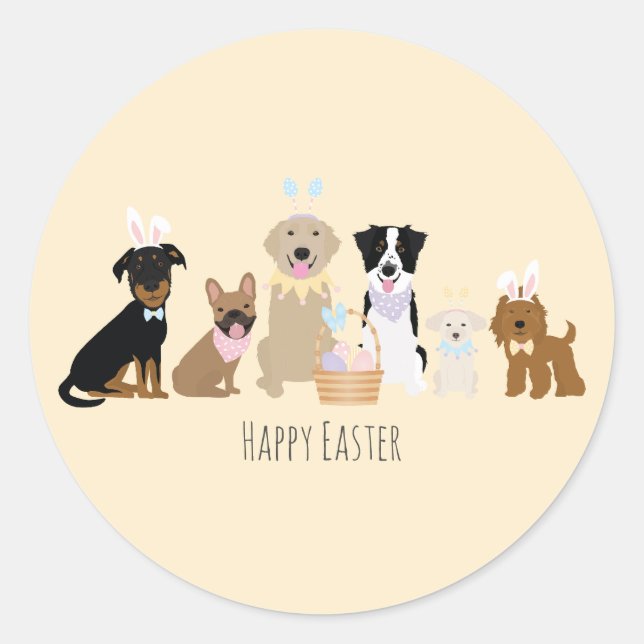 Happy Easter Dogs Classic Round Sticker (Front)