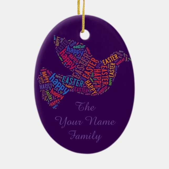 Happy Easter Dove Greeting Text Ceramic Tree Decoration (Back)