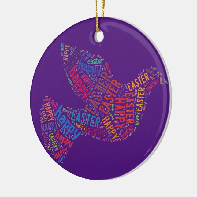 Happy Easter Dove Greeting Text Ceramic Tree Decoration (Left)