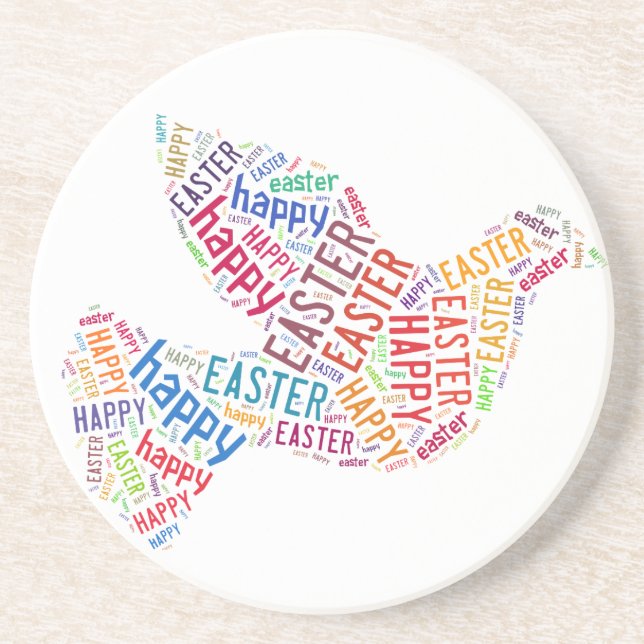 Happy Easter Dove Greeting Text Coaster (Front)
