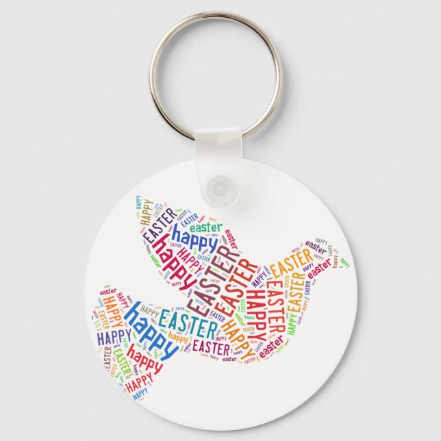 Happy Easter Dove Greeting Text Key Ring (Front)
