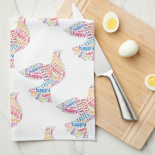 Happy Easter Dove Greeting Text Tea Towel (Quarter Fold)